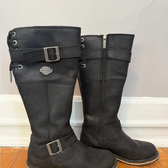 Harley-Davidson Women’s Black Leather Kirtland Riding Boots Size 7 - Picture 2 of 10